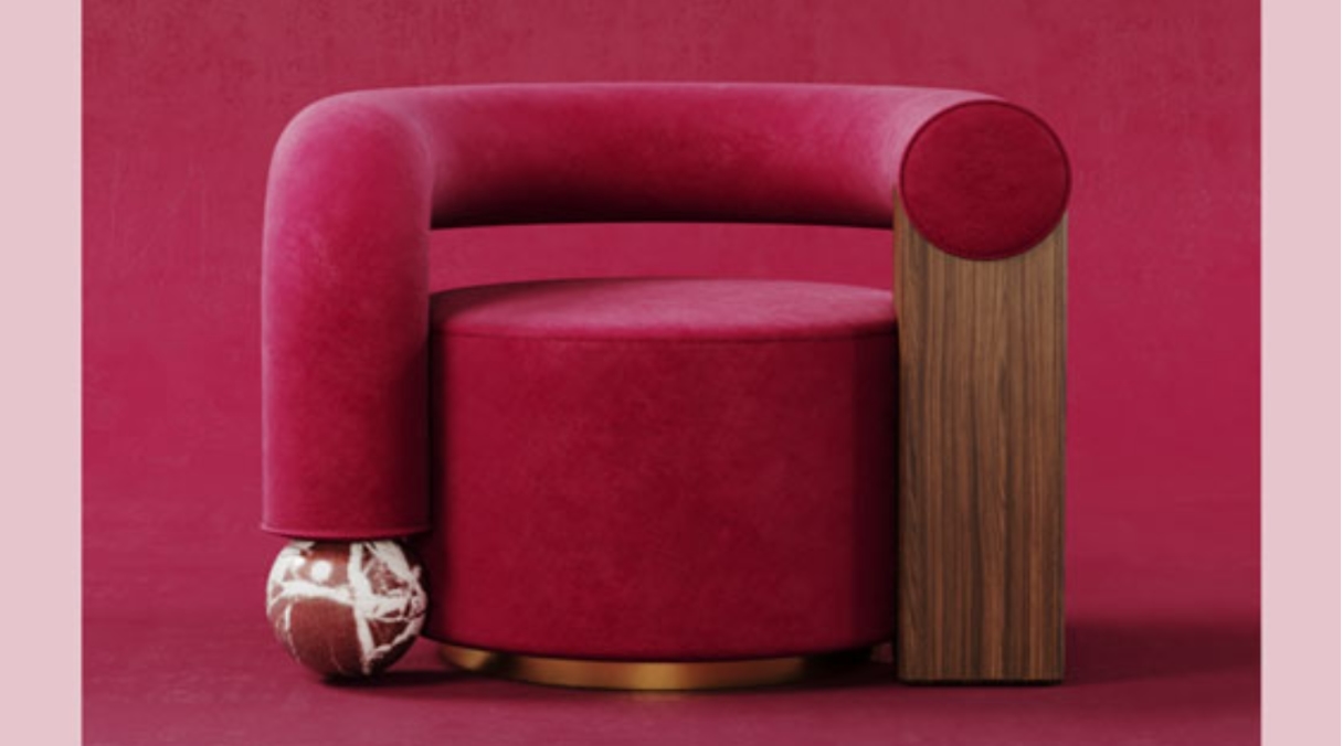 Viva Magenta, la couleur Pantone 2023 sur une fauteuil de la marque Malabar